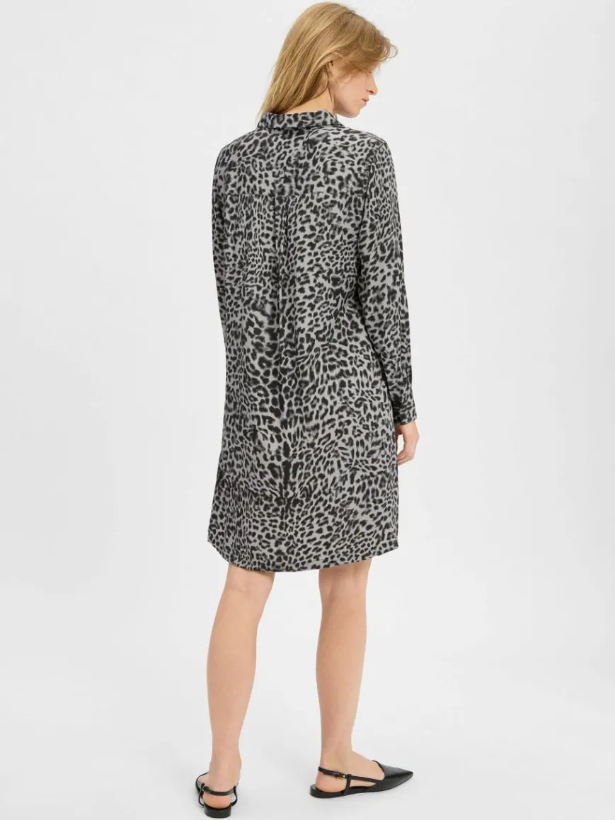 comma Kleider*Damen Hemdblusenkleid grau schwarz gemustert