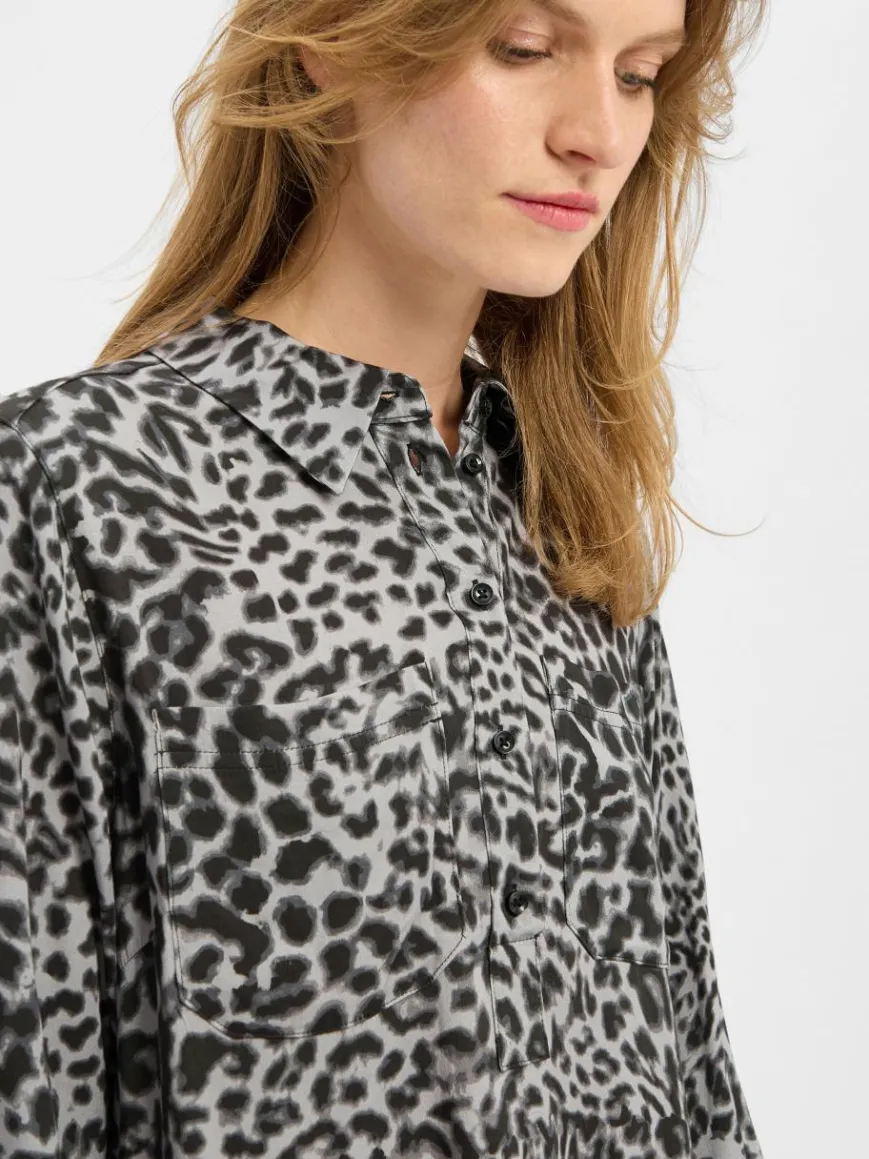 comma Kleider*Damen Hemdblusenkleid grau schwarz gemustert