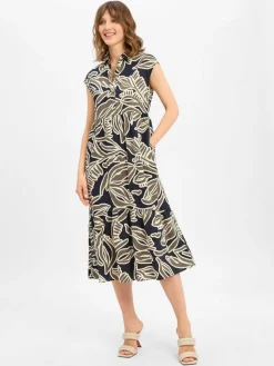 Opus Kleider*Damen Hemdblusenkleid - Werisa marine schilf gemustert