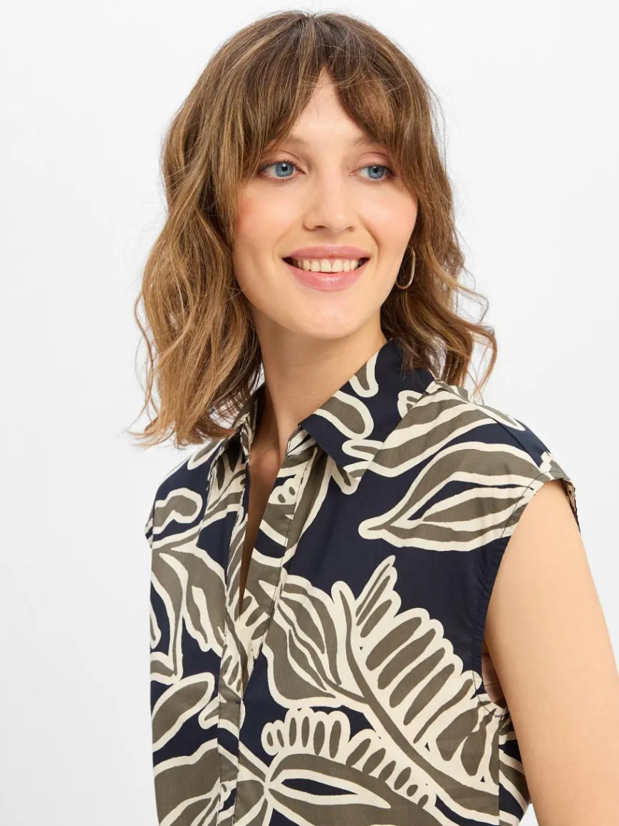 Opus Kleider*Damen Hemdblusenkleid - Werisa marine schilf gemustert