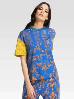 Carlo Colucci Shirts & Tops*Damen, Herren T-Shirt - Ciresa blau gemustert