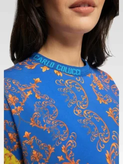 Carlo Colucci Shirts & Tops*Damen, Herren T-Shirt - Ciresa blau gemustert