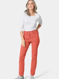 Goldner Jeans*Damen High-Stretch-Jeanshose - Damen Jeans Slim Fit LOUISA mit Stretch-Anteil orange uni