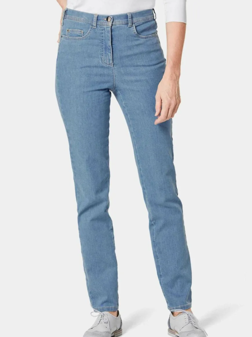 Goldner Jeans*Damen High-Stretch-Jeanshose - Damen Jeans Slim Fit LOUISA mit Stretch-Anteil hellblau uni