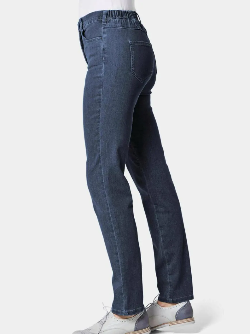 Goldner Jeans*Damen High-Stretch-Jeanshose - Damen Jeans Slim Fit LOUISA mit Stretch-Anteil blau uni