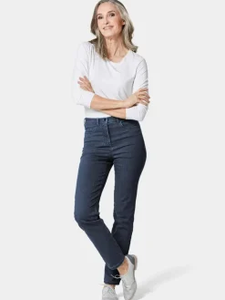 Goldner Jeans*Damen High-Stretch-Jeanshose - Damen Jeans Slim Fit LOUISA mit Stretch-Anteil blau uni