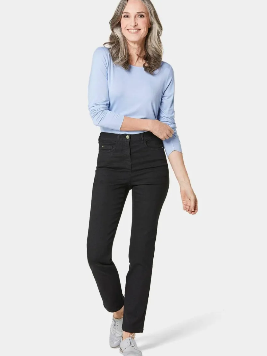 Goldner Jeans*Damen High-Stretch-Jeanshose - Damen Jeans Slim Fit LOUISA mit Stretch-Anteil schwarz uni