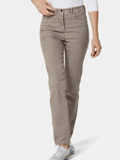 Goldner Jeans*Damen High-Stretch-Jeanshose - Damen Jeans Slim Fit LOUISA mit Stretch-Anteil taupe uni