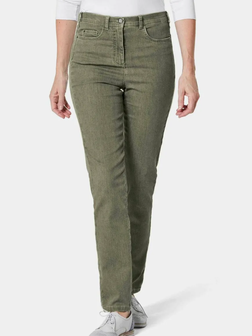 Goldner Jeans*Damen High-Stretch-Jeanshose - Damen Jeans Slim Fit LOUISA mit Stretch-Anteil grün uni