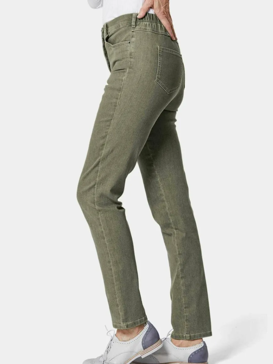 Goldner Jeans*Damen High-Stretch-Jeanshose - Damen Jeans Slim Fit LOUISA mit Stretch-Anteil grün uni