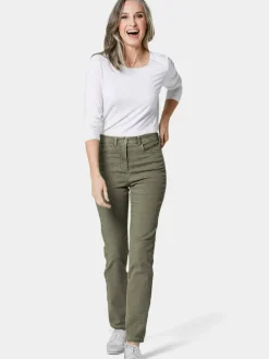 Goldner Jeans*Damen High-Stretch-Jeanshose - Damen Jeans Slim Fit LOUISA mit Stretch-Anteil grün uni