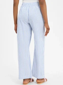 mbyM Hosen*Damen Hose mit Leinen-Anteil - Grasielle-M weiß hellblau gestreift