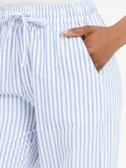 mbyM Hosen*Damen Hose mit Leinen-Anteil - Grasielle-M weiß hellblau gestreift