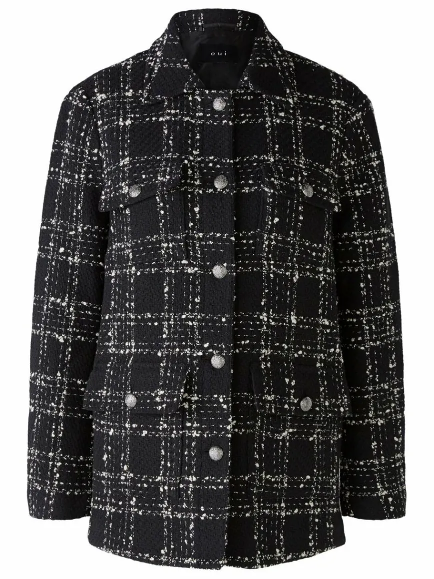 Oui Blazer*Damen Jacke schwarz weiß kariert