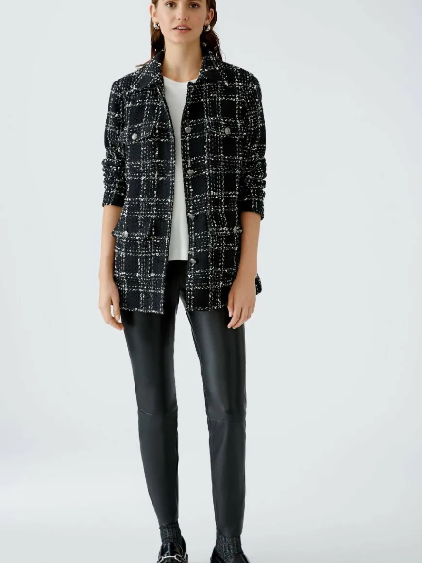 Oui Blazer*Damen Jacke schwarz weiß kariert