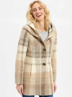 Amber & June Jacken & Westen*Damen Jacke mit Woll-Anteil vanille melange kariert