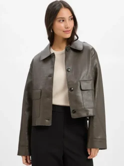 Neo Noir Jacken & Westen*Damen Jacke Romana Faux schoko uni