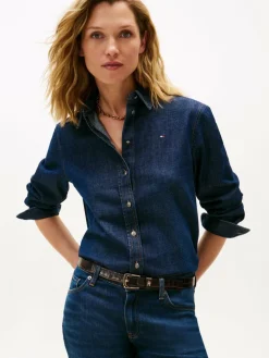 Tommy Hilfiger Blusen*Damen Jeansbluse denim uni