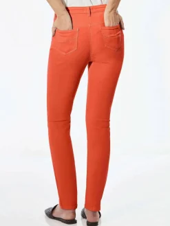 Goldner Jeans*Damen Jeanshose - Lange Freizeithose BELLA mit Formbund orange uni