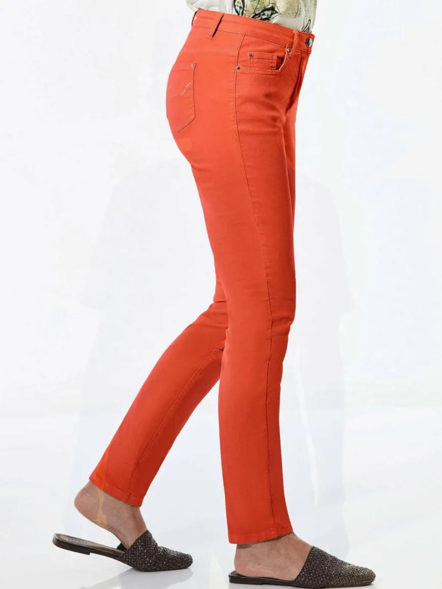 Goldner Jeans*Damen Jeanshose - Lange Freizeithose BELLA mit Formbund orange uni