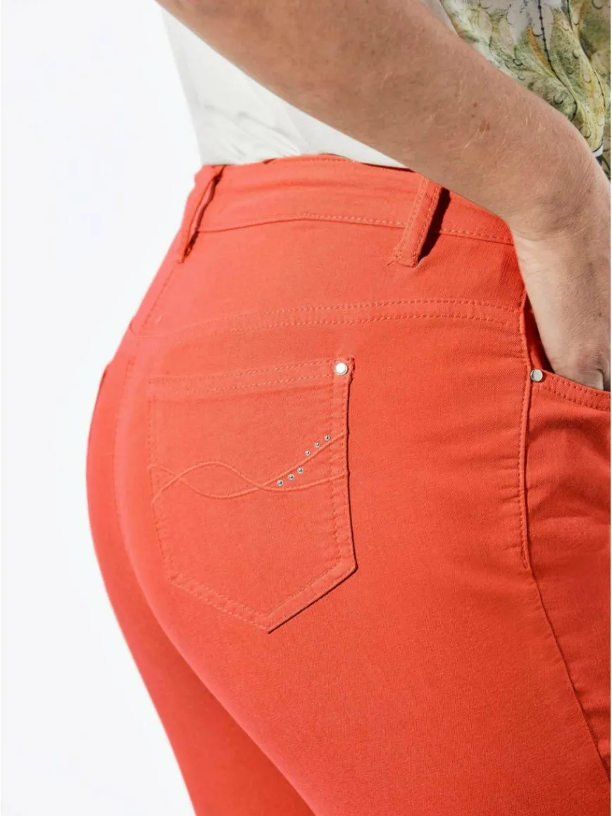 Goldner Jeans*Damen Jeanshose - Lange Freizeithose BELLA mit Formbund orange uni