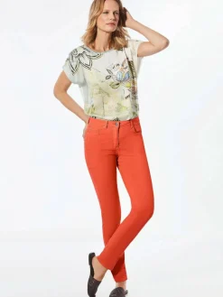 Goldner Jeans*Damen Jeanshose - Lange Freizeithose BELLA mit Formbund orange uni