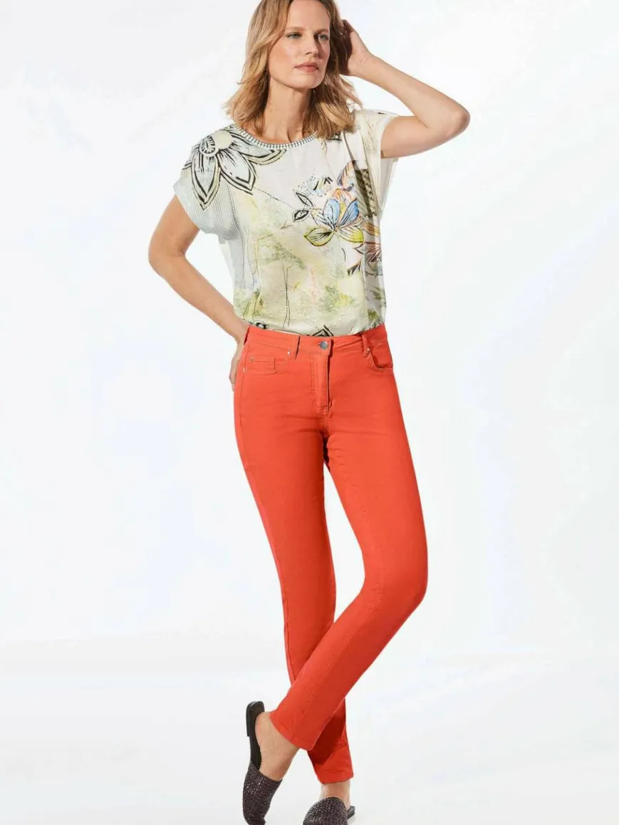 Goldner Jeans*Damen Jeanshose - Lange Freizeithose BELLA mit Formbund orange uni
