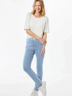 Goldner Jeans*Damen Jeanshose - Lange Freizeithose BELLA mit Formbund blau uni