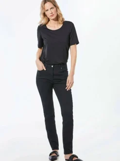 Goldner Jeans*Damen Jeanshose - Lange Freizeithose BELLA mit Formbund schwarz uni