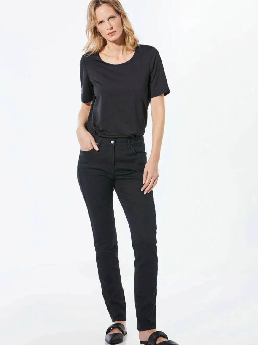 Goldner Jeans*Damen Jeanshose - Lange Freizeithose BELLA mit Formbund schwarz uni