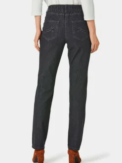 Goldner Jeans*Damen Jeansschlupfhose LOUISA - Edel geschmückte Jeansschlupfhose LOUISA schwarz uni