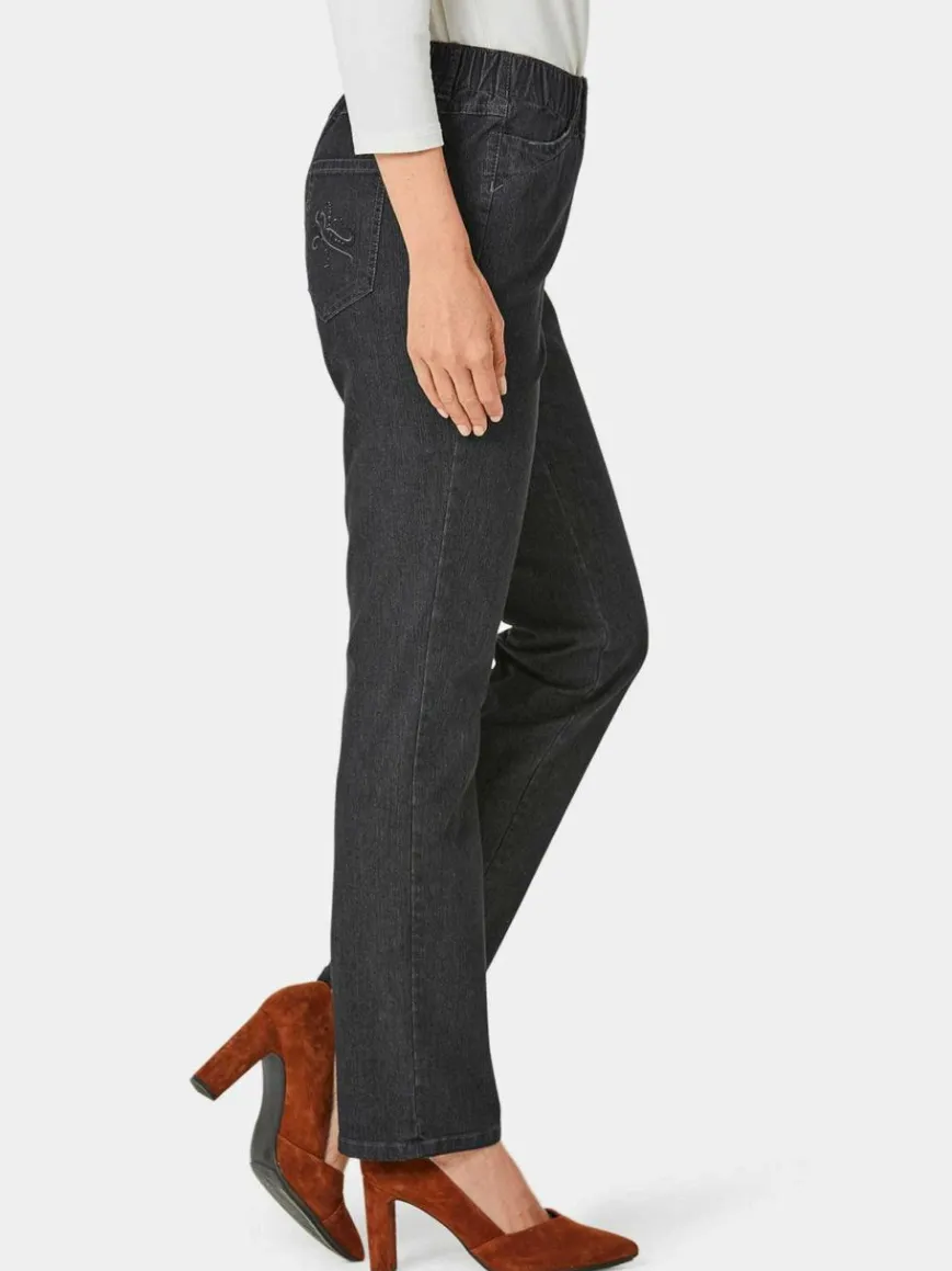 Goldner Jeans*Damen Jeansschlupfhose LOUISA - Edel geschmückte Jeansschlupfhose LOUISA schwarz uni
