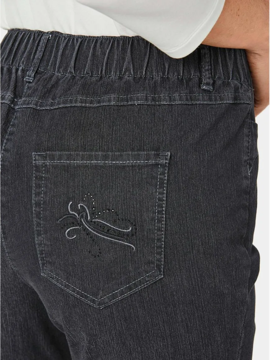 Goldner Jeans*Damen Jeansschlupfhose LOUISA - Edel geschmückte Jeansschlupfhose LOUISA schwarz uni