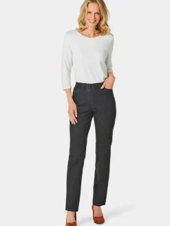 Goldner Jeans*Damen Jeansschlupfhose LOUISA - Edel geschmückte Jeansschlupfhose LOUISA schwarz uni