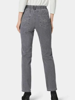Goldner Jeans*Damen Jeansschlupfhose LOUISA - Edel geschmückte Jeansschlupfhose LOUISA grau uni