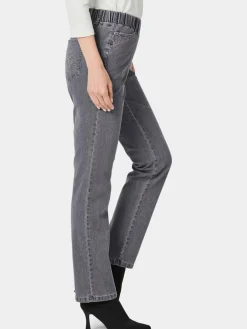 Goldner Jeans*Damen Jeansschlupfhose LOUISA - Edel geschmückte Jeansschlupfhose LOUISA grau uni