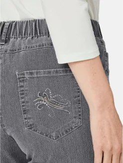 Goldner Jeans*Damen Jeansschlupfhose LOUISA - Edel geschmückte Jeansschlupfhose LOUISA grau uni