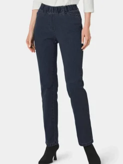 Goldner Jeans*Damen Jeansschlupfhose LOUISA - Edel geschmückte Jeansschlupfhose LOUISA blau uni
