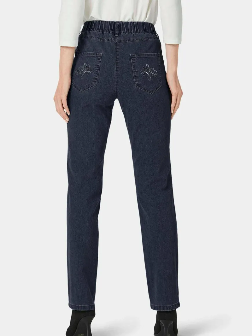 Goldner Jeans*Damen Jeansschlupfhose LOUISA - Edel geschmückte Jeansschlupfhose LOUISA blau uni