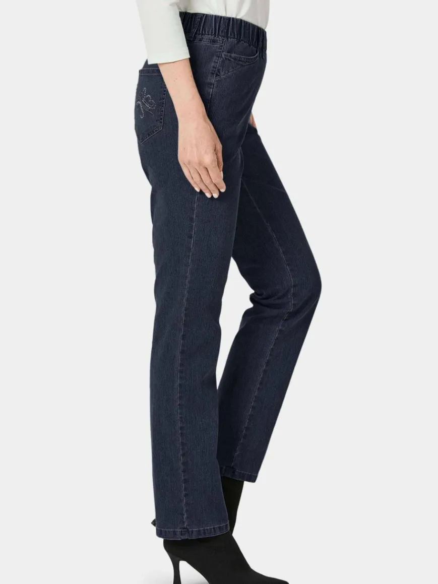 Goldner Jeans*Damen Jeansschlupfhose LOUISA - Edel geschmückte Jeansschlupfhose LOUISA blau uni