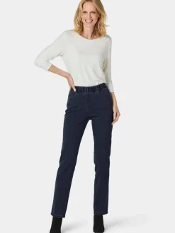 Goldner Jeans*Damen Jeansschlupfhose LOUISA - Edel geschmückte Jeansschlupfhose LOUISA blau uni