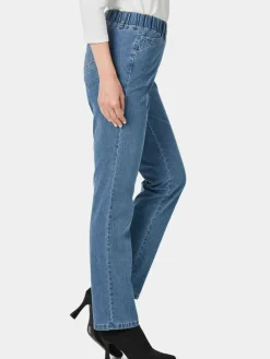 Goldner Jeans*Damen Jeansschlupfhose LOUISA - Edel geschmückte Jeansschlupfhose LOUISA hellblau uni