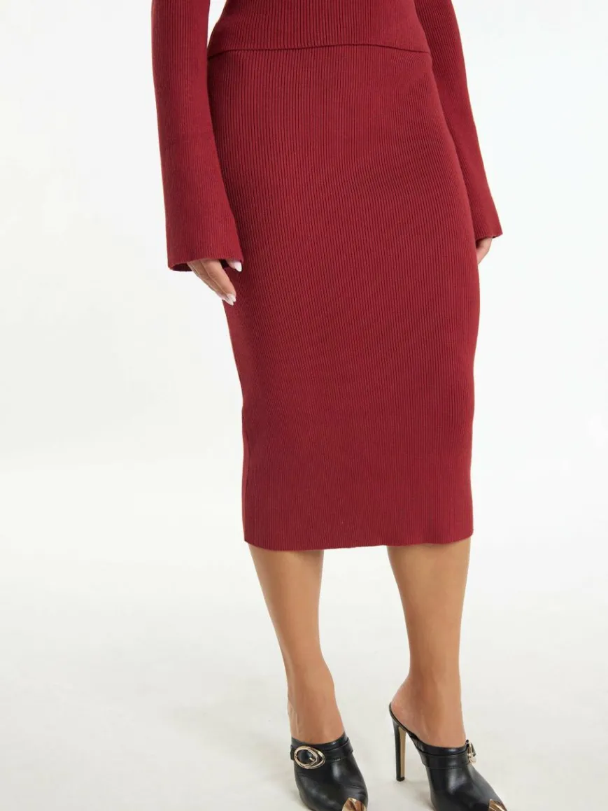 Faina Röcke*Damen Jersey Bleistiftrock rot uni