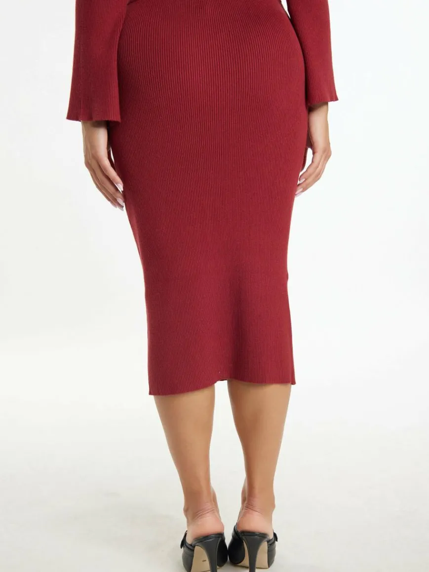 Faina Röcke*Damen Jersey Bleistiftrock rot uni