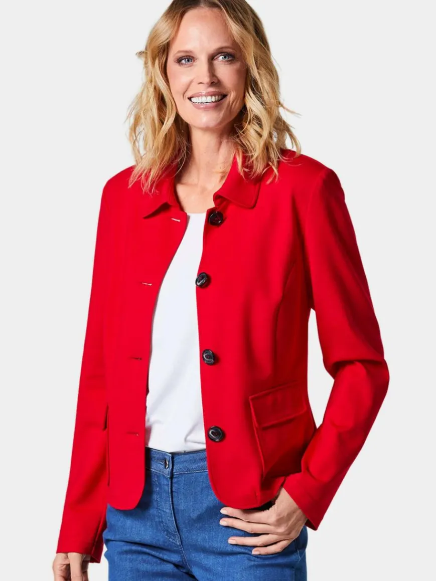 Goldner Blazer*Damen Jerseyjacke - Leichte Jacke mit Stehkragen in rot rot uni