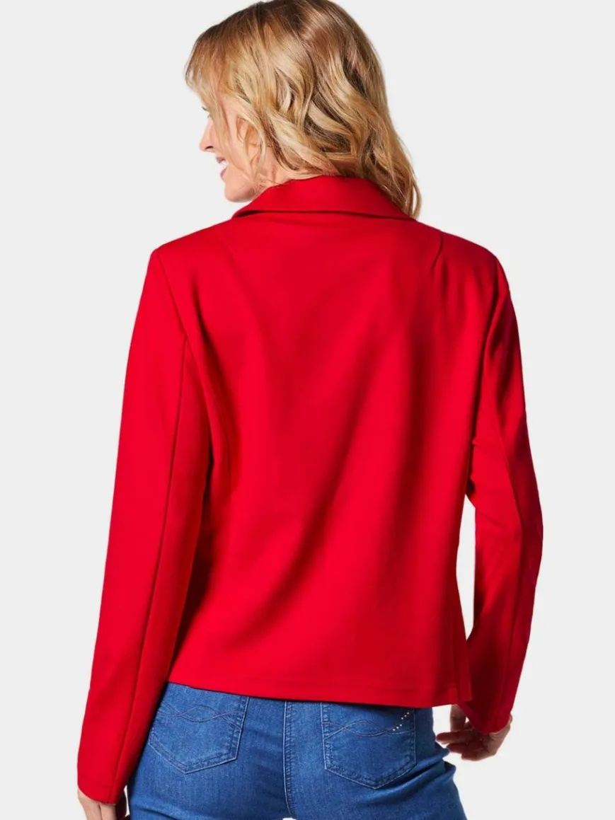 Goldner Blazer*Damen Jerseyjacke - Leichte Jacke mit Stehkragen in rot rot uni