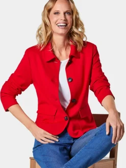 Goldner Blazer*Damen Jerseyjacke - Leichte Jacke mit Stehkragen in rot rot uni
