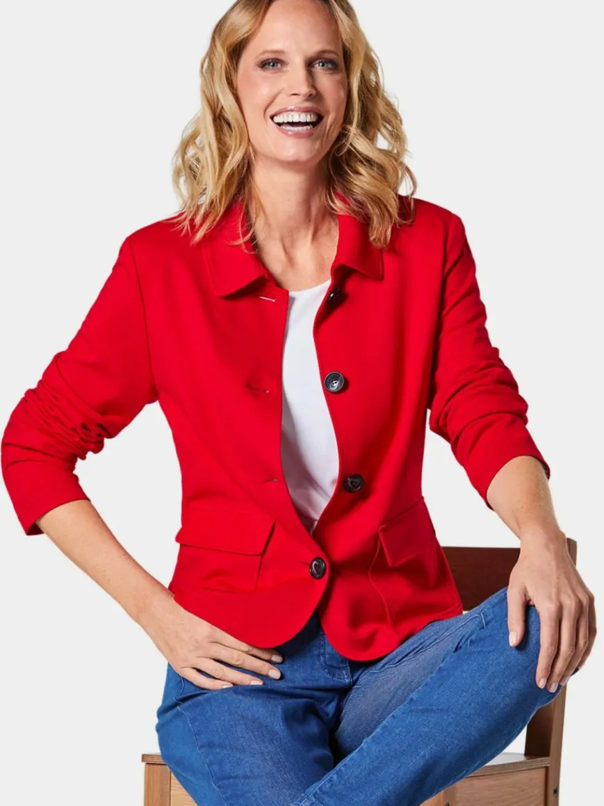 Goldner Blazer*Damen Jerseyjacke - Leichte Jacke mit Stehkragen in rot rot uni