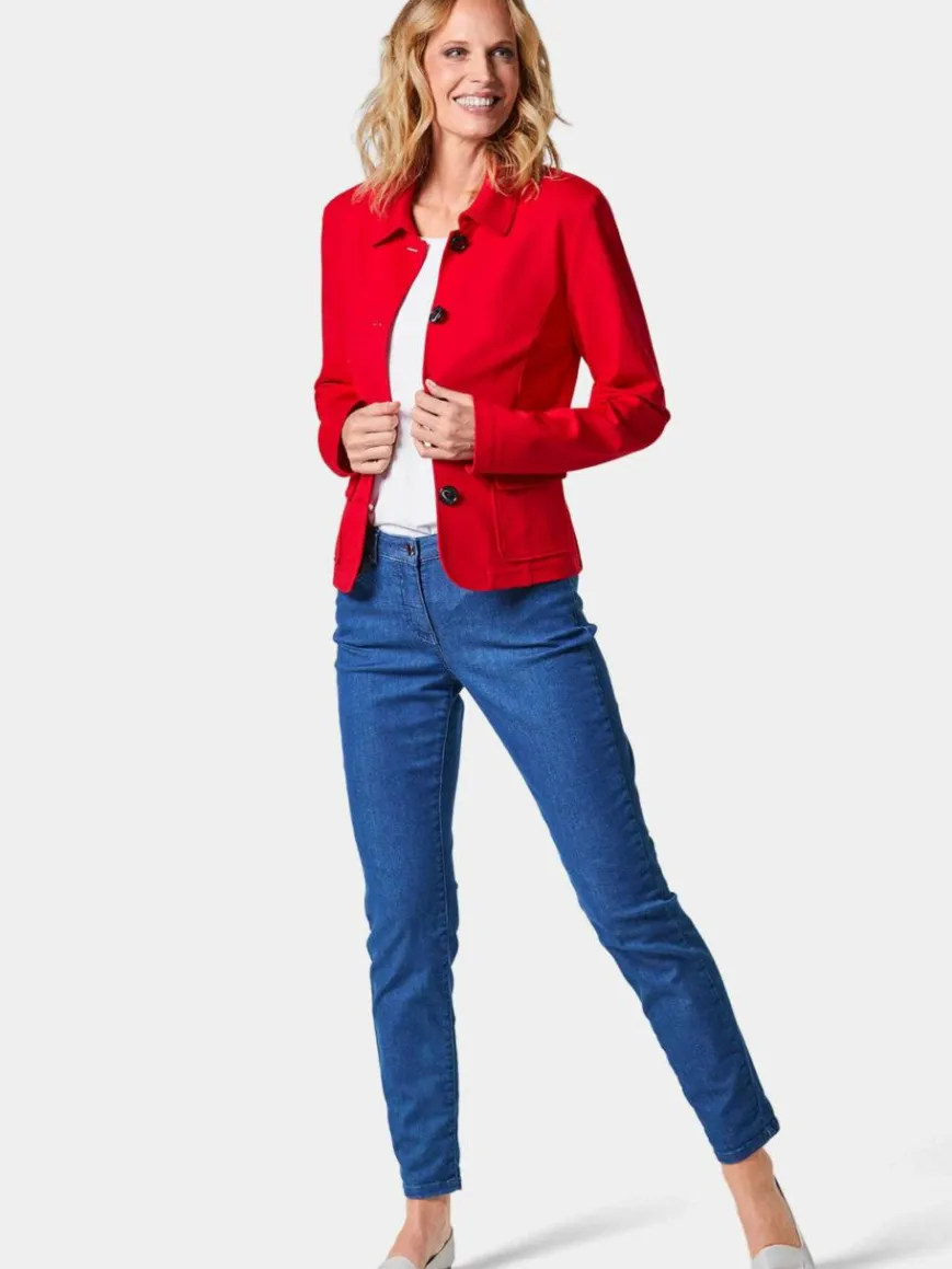 Goldner Blazer*Damen Jerseyjacke - Leichte Jacke mit Stehkragen in rot rot uni