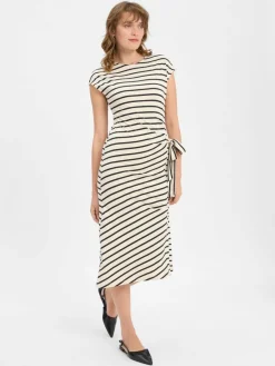 Vila Kleider*Damen Jerseyklied - Vimpompia beige schwarz gestreift